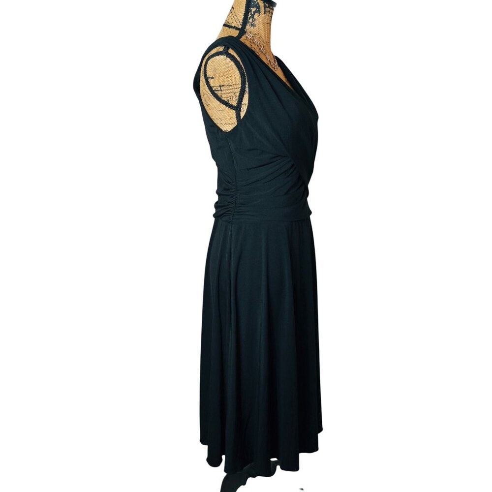 Rabbit Rabbit Rabbit Womens Black Dress 8 Sleeveless Surplice Wrap Midi Stretch - Picture 2 of 6